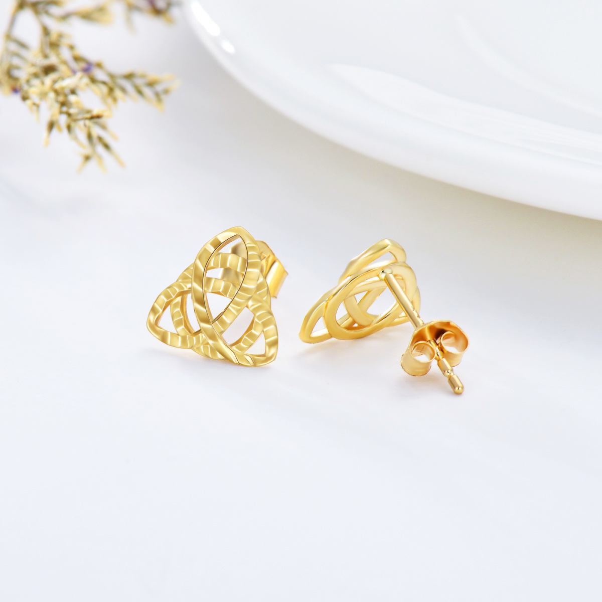 10K Gold Celtic Knot Stud Earrings-4