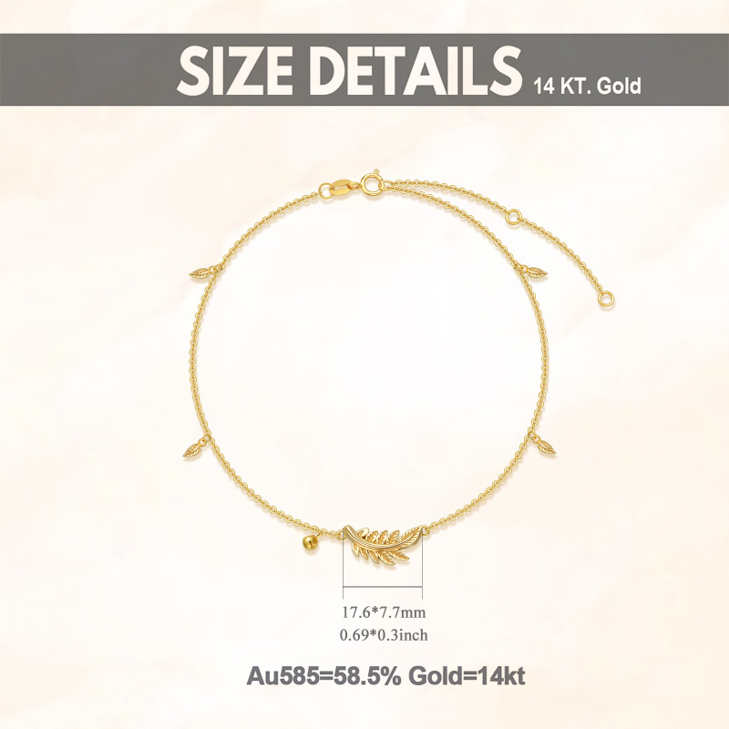 10K White Gold Leaves & Bead & Feather Single Chain Anklet-5