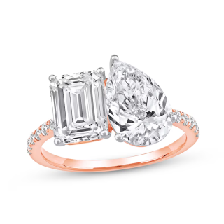 10K Rose Gold 4.25 CT.T.W. Oval & Emerald Lab Created Diamond Couple Engagement Ring D VVS1-VS1 IGI Certified-52