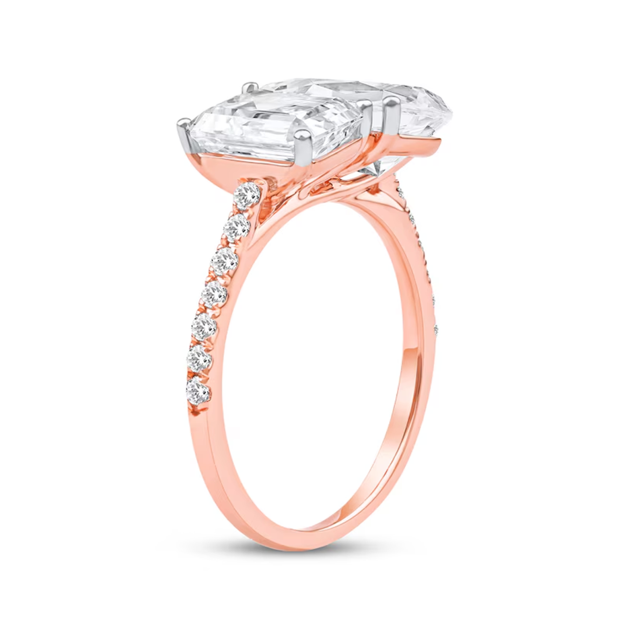 14K Rose Gold 4-1/4ct Cut & Pear Lab Created Diamond Engraving Couple Engagement Ring-3