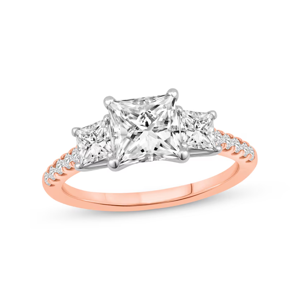 Anel de noivado personalizado em ouro rosa 10K, 1,2 a 3,7 CT.T.W., corte princesa, diamante criado em laboratório, certificado pelo IGI-1
