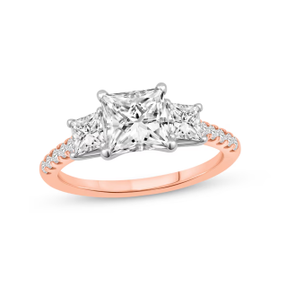 14K Rose Gold 2-1/5 ct Princess-Cut Lab Created Diamond Engraving & Couple Engagement Ring-57