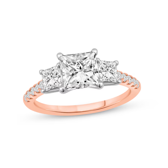 Bague de fiançailles pour couple en or rose 14 carats avec diamants taille princesse de 2-1/5 ct gravés en laboratoire