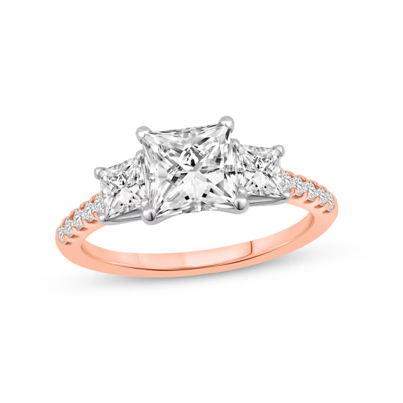 Anel de noivado personalizado em ouro rosa 10K, 1,2 a 3,7 CT.T.W., corte princesa, diamante criado em laboratório, certificado pelo IGI-1