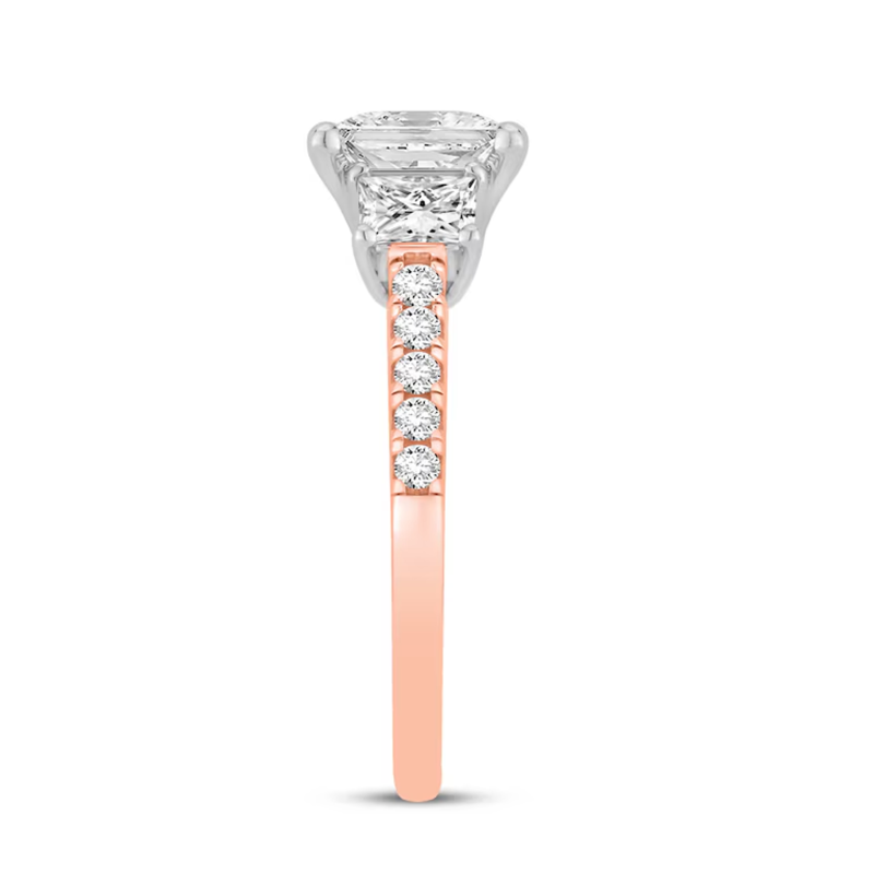 Anel de noivado personalizado em ouro rosa 10K, 1,2 a 3,7 CT.T.W., corte princesa, diamante criado em laboratório, certificado pelo IGI-2