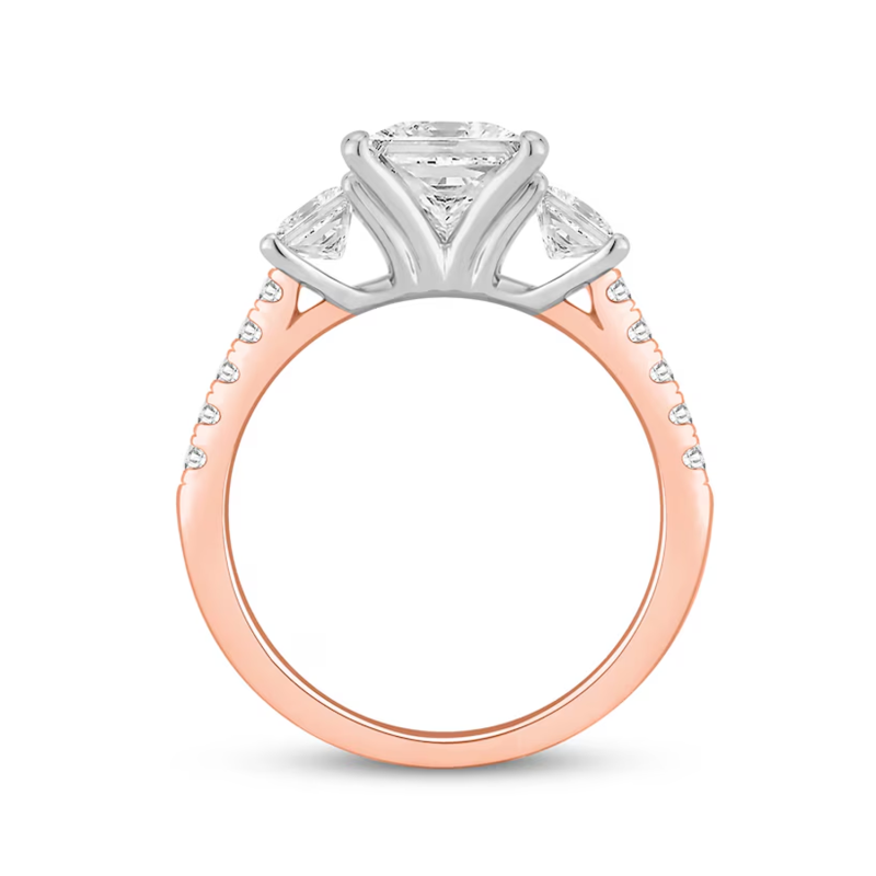 Anel de noivado personalizado em ouro rosa 10K, 1,2 a 3,7 CT.T.W., corte princesa, diamante criado em laboratório, certificado pelo IGI-3