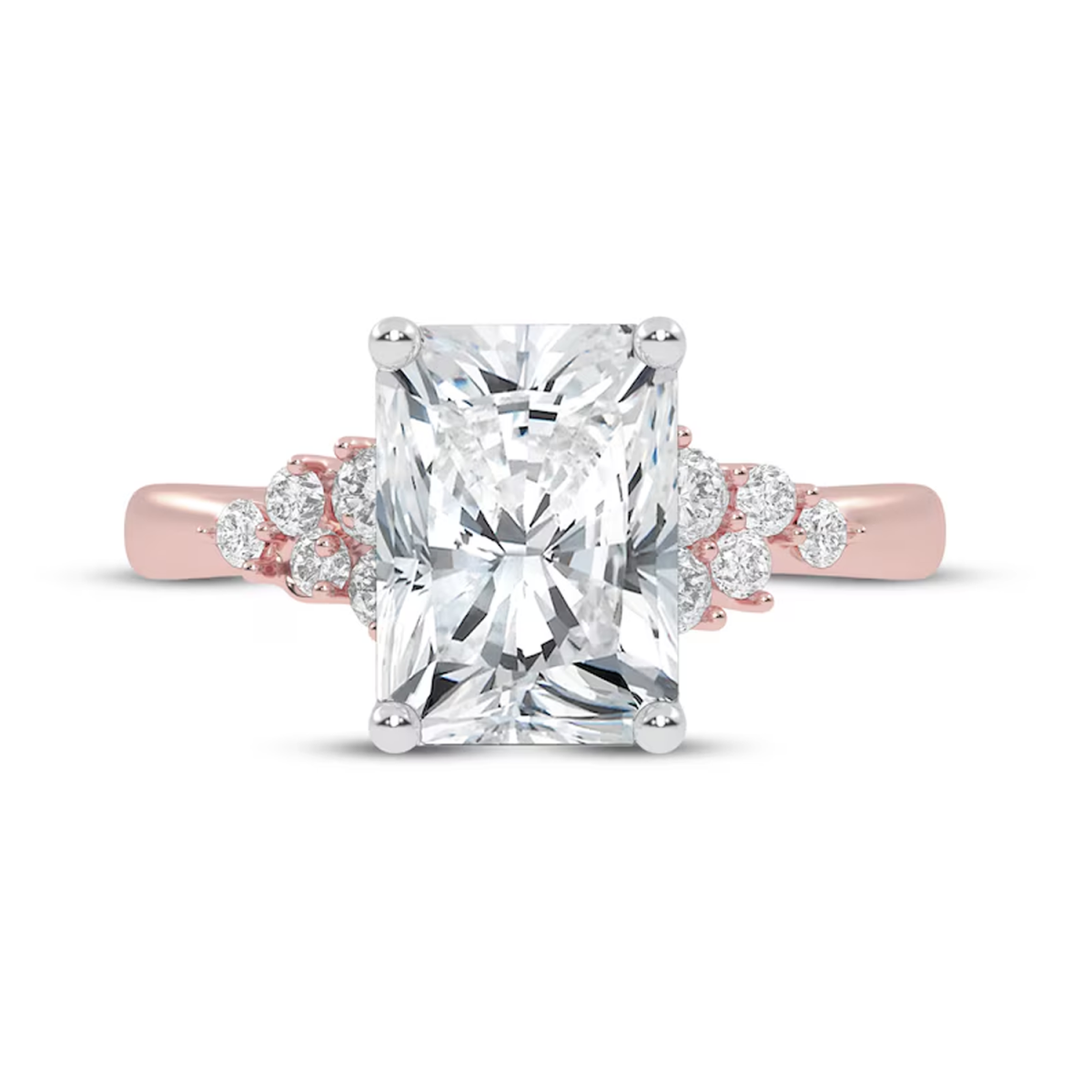 Bague de fiançailles pour couple en or rose 18 carats avec diamants taille radiant de 2 1/4 ct gravés en laboratoire-1