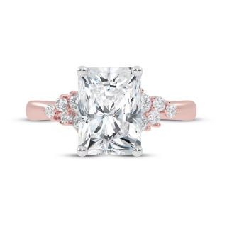 10K Rose Gold 0.75 to 3.25 CT.T.W. Round & Emerald Lab Created Diamond Couple Engagement Ring D-VVS1 3EX IGI Certified-56