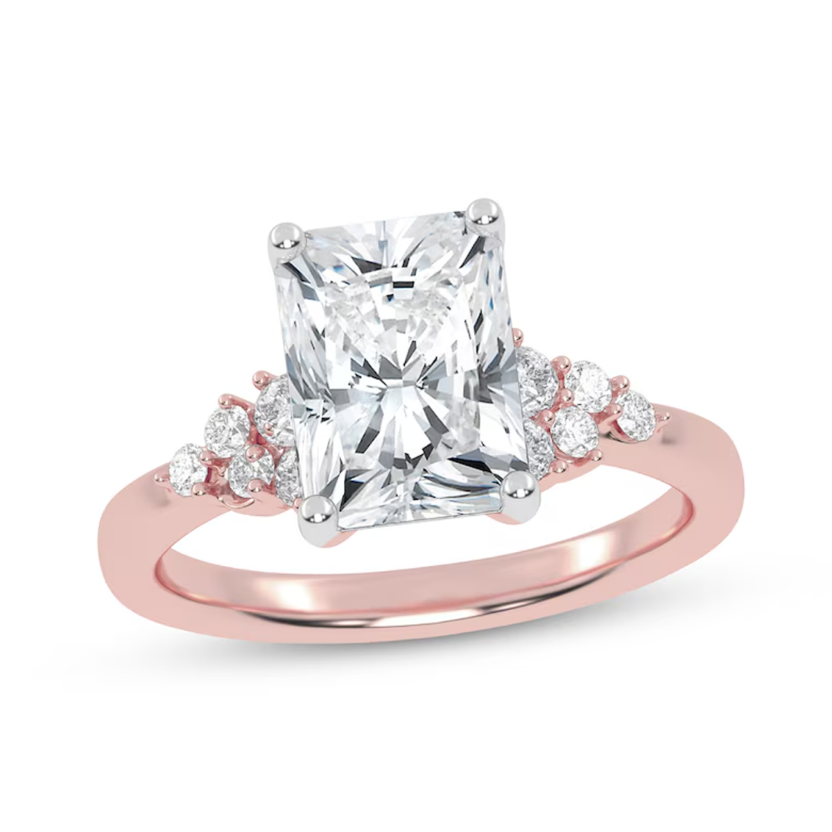 Bague de fiançailles pour couple en or rose 18 carats avec diamants taille radiant de 2 1/4 ct gravés en laboratoire-2