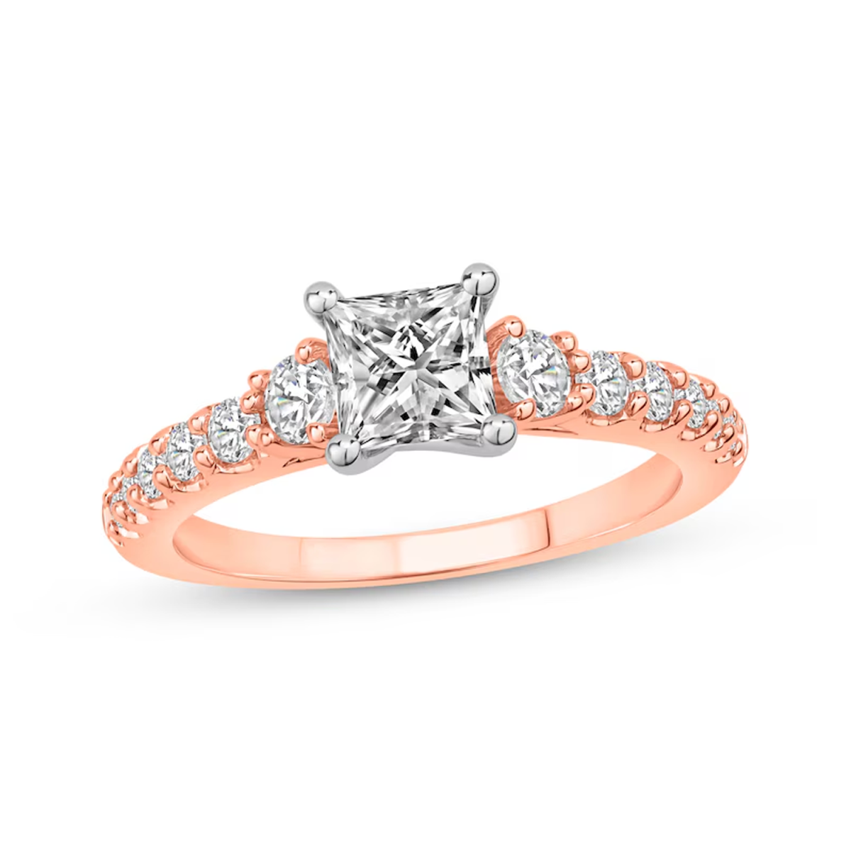 18K Rose Gold 1-1/2ct Princess-Cut Lab Created Diamond Engraving & Couple Engagement Ring-1