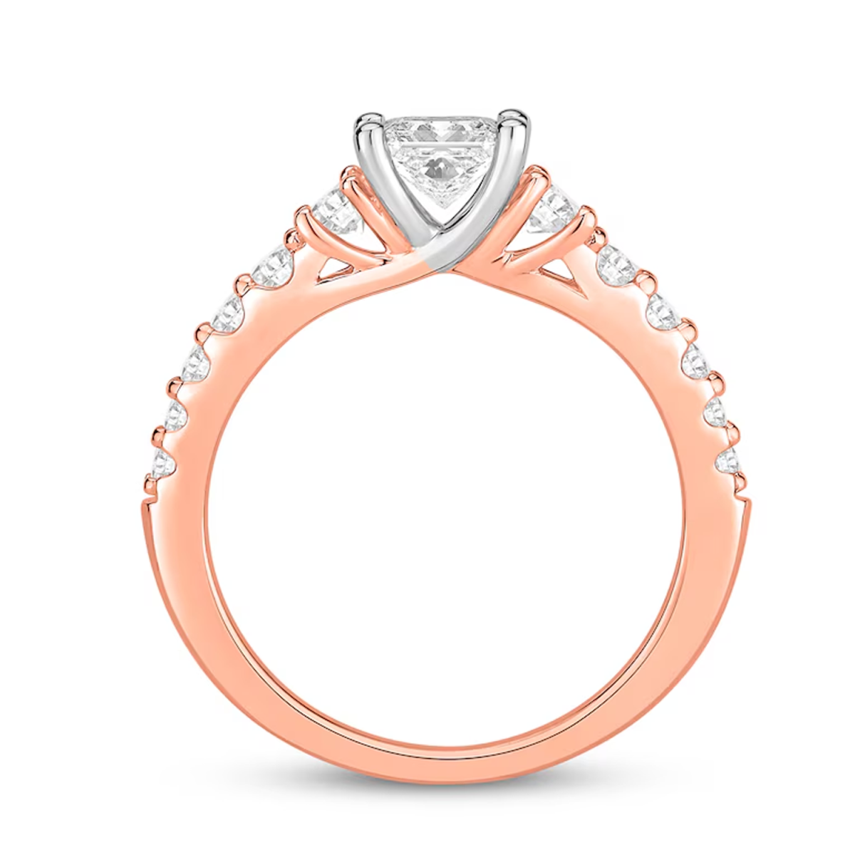 Anillo de compromiso para parejas con diamantes de talla princesa de 1-1/2 ct y grabado creado en laboratorio en oro rosa de 18 quilates-2