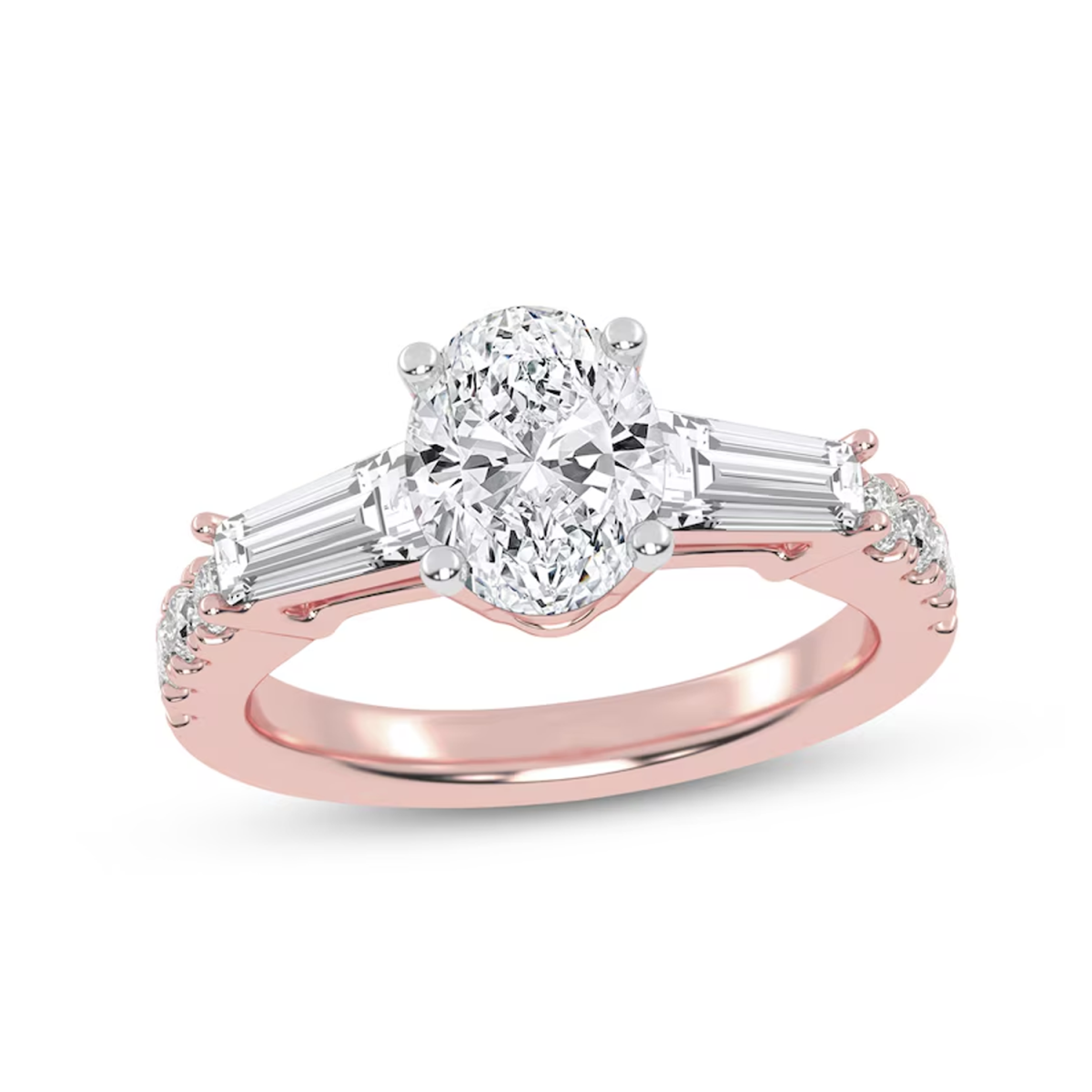 Bague de fiançailles pour couple en or rose 18 carats avec diamant taillé en ovale de 1-3/4 ct gravé en laboratoire-1