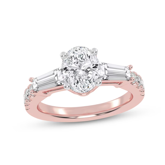 Bague de fiançailles pour couple en or rose 10 carats avec diamant de taille ovale de 1 3/4 ct gravé en laboratoire