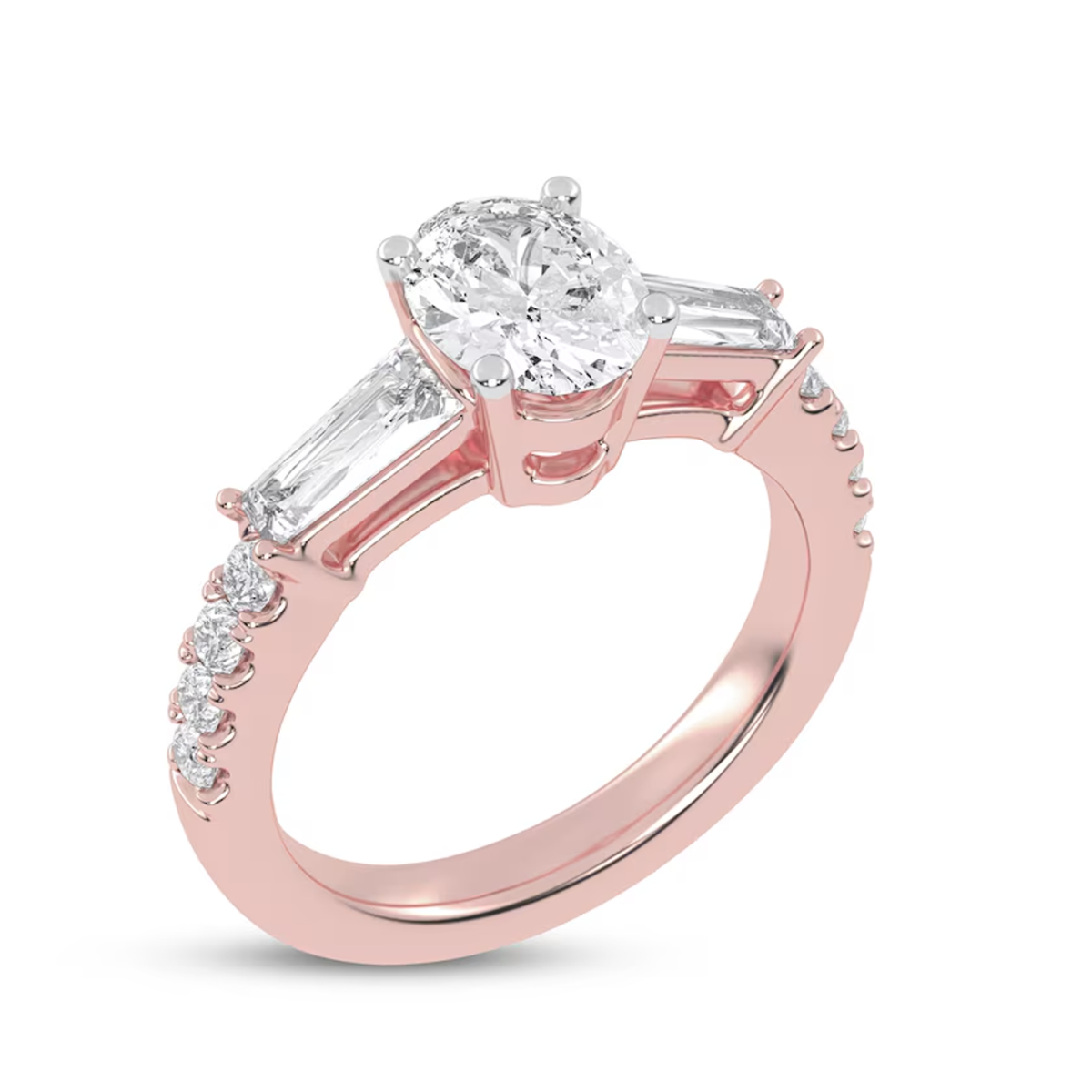 Anel de noivado de casal com gravura de diamante criado em laboratório e corte oval de ouro rosa 18K 1-3/4ct-2