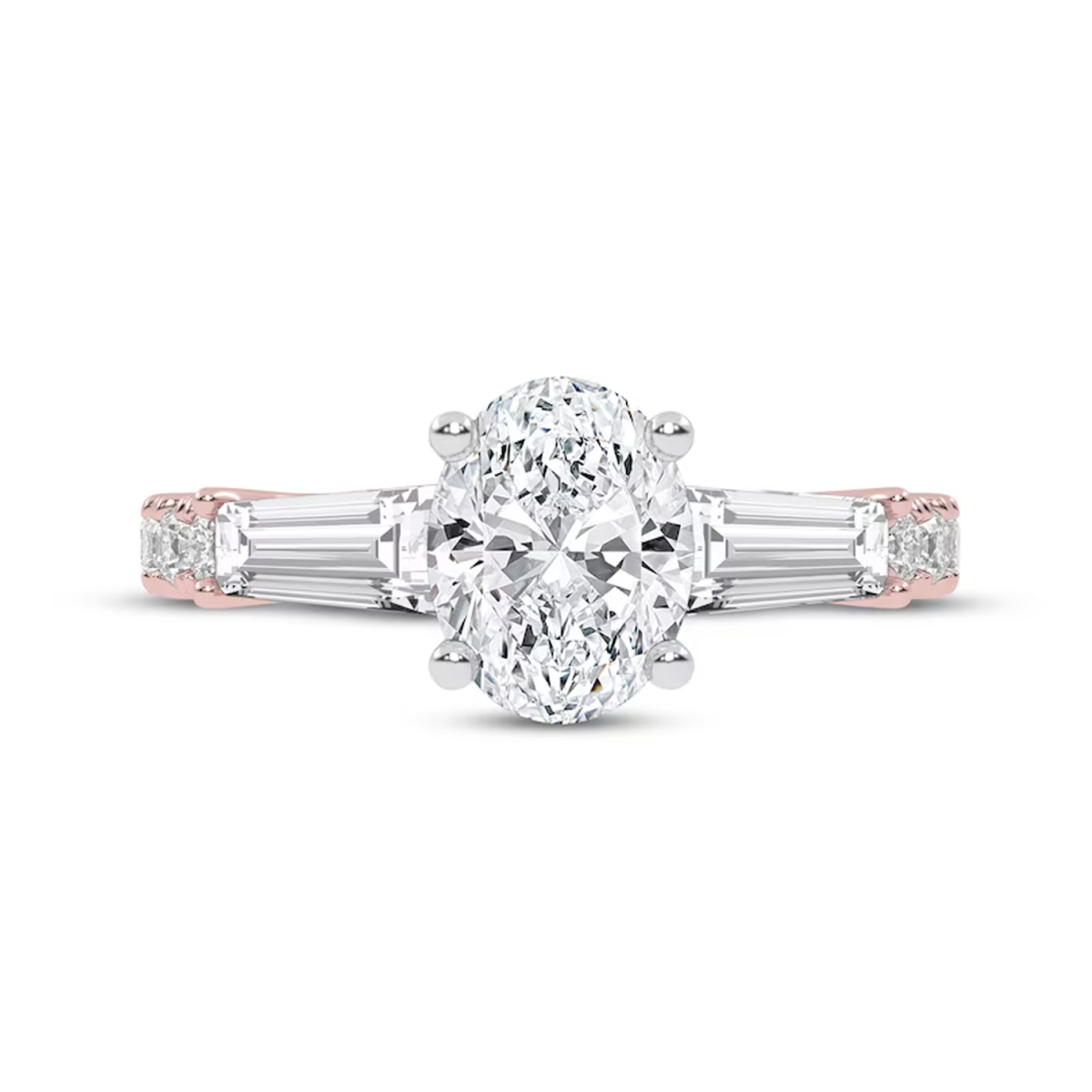 Bague de fiançailles pour couple en or rose 18 carats avec diamant taillé en ovale de 1-3/4 ct gravé en laboratoire-3