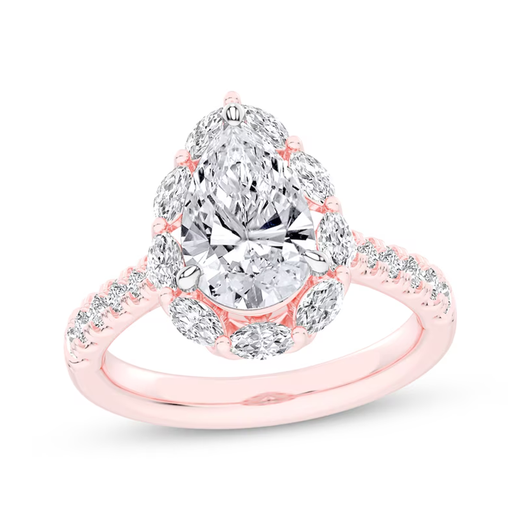 10K Rose Gold 1.25 to 3.75 CT.T.W. Pear Cut Lab Created Diamond Engagement Ring D-VVS1 Clarity 3EX IGI Certified-1