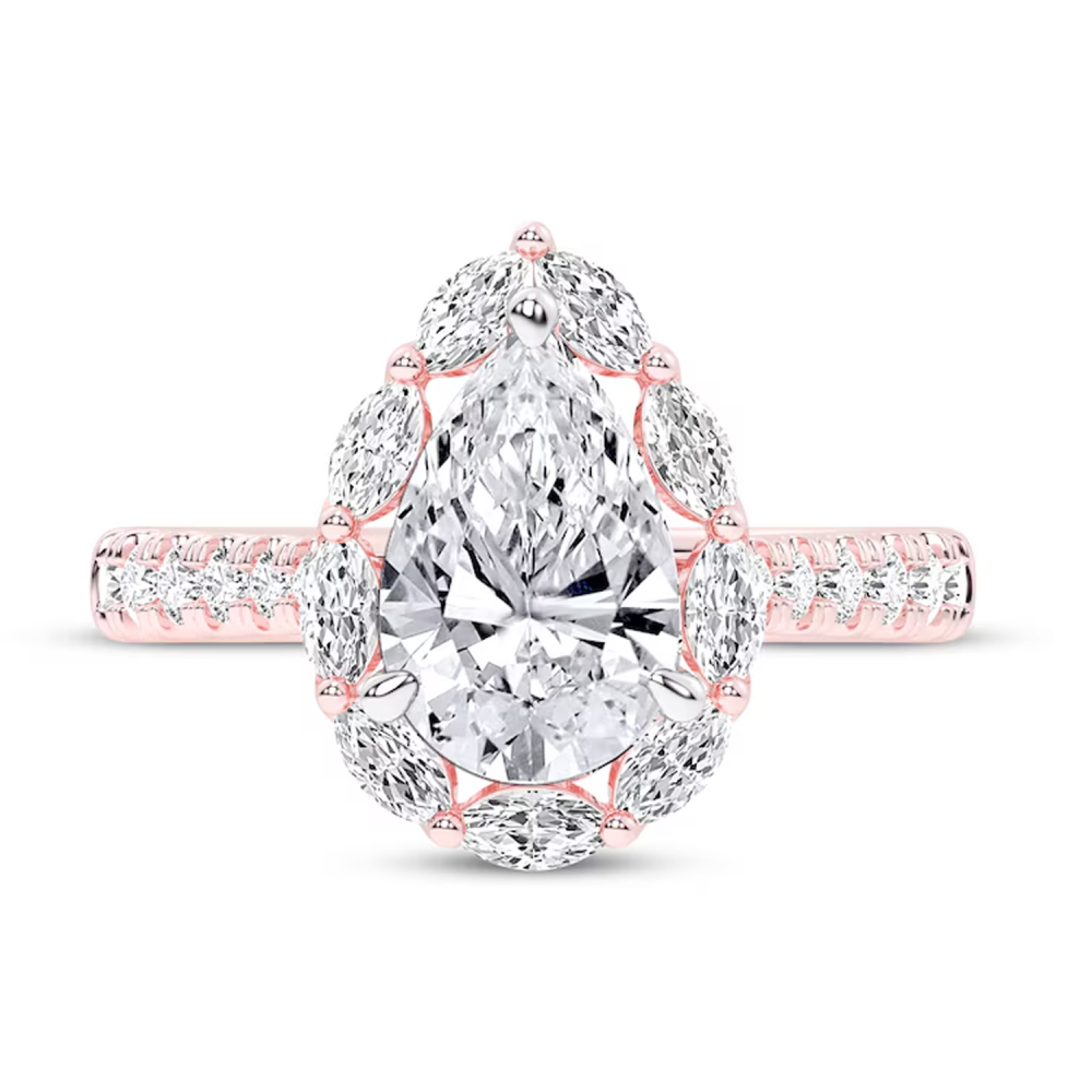 10K Rose Gold 1.25 to 3.75 CT.T.W. Pear Cut Lab Created Diamond Engagement Ring D-VVS1 Clarity 3EX IGI Certified-3