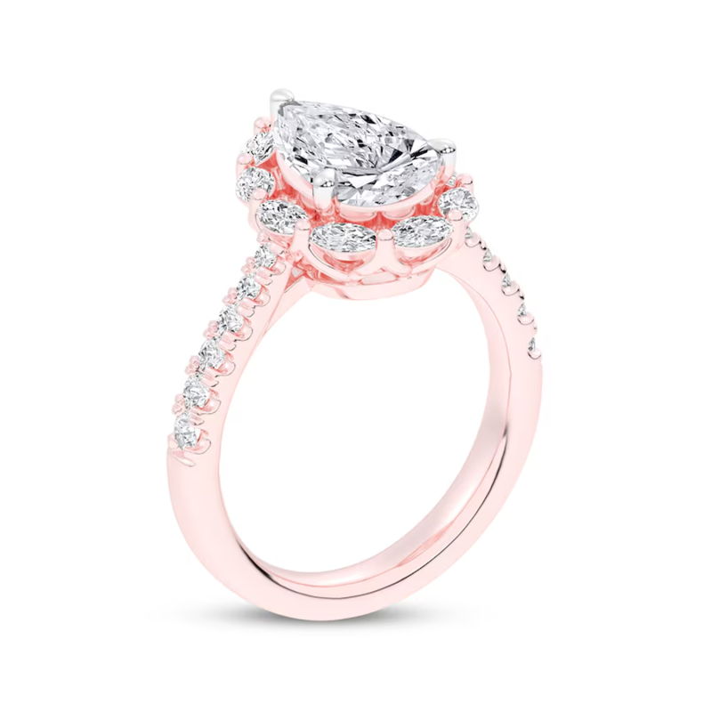 Anel de noivado em ouro rosa de 10 quilates com diamante sintético lapidado em pera, de 1,25 a 3,75 quilates (CT). Clareza D-VVS1. Certificado IGI 3EX.-4
