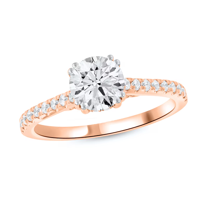 10K Rose Gold 1-1/3 CT Lab Created Diamond Custom Engraving & Couple Engagement Ring-1