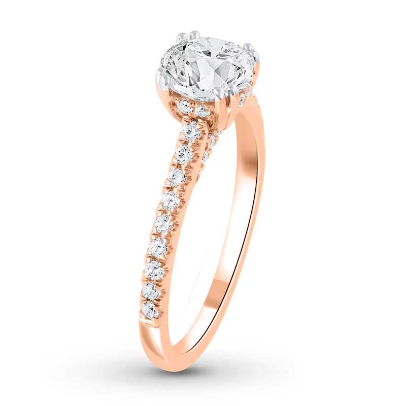 10K Rose Gold 1-1/3 CT Lab Created Diamond Custom Engraving & Couple Engagement Ring-2