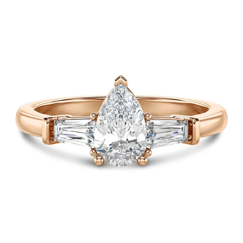 Anillo de compromiso de moissanita de corte pera de 1,5 quilates en oro rosa de 14 quilates-1