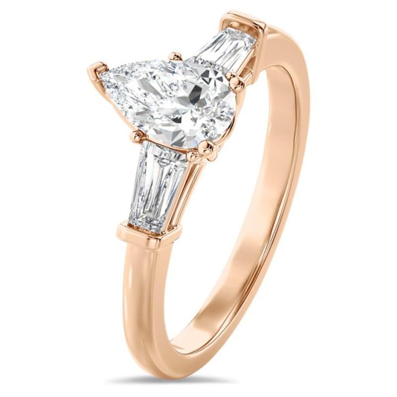 Anillo de compromiso de moissanita de corte pera de 1,5 quilates en oro rosa de 14 quilates-2