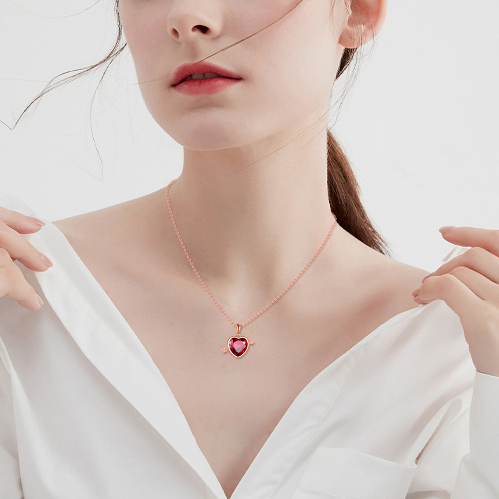 Sterling zilveren ketting met hanger in de vorm van een pijl en hart, verguld met roségoud en zirkonia-2