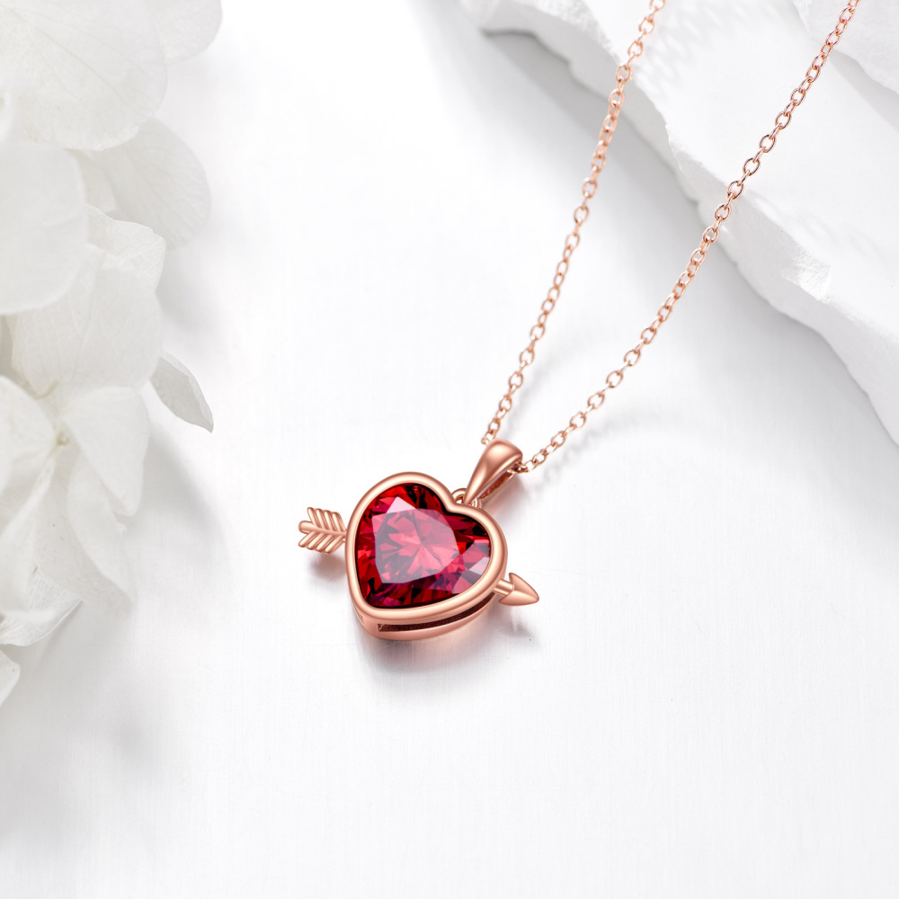 Sterling zilveren ketting met hanger in de vorm van een pijl en hart, verguld met roségoud en zirkonia-3