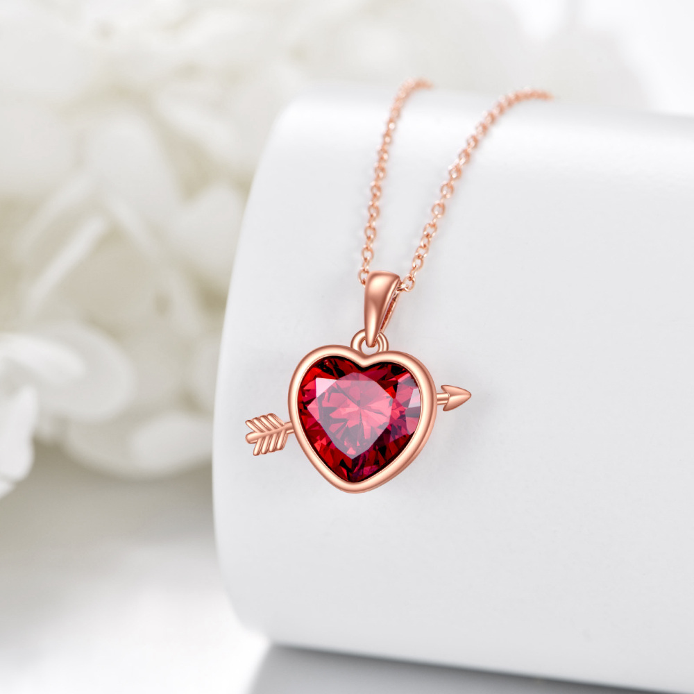 Sterling zilveren ketting met hanger in de vorm van een pijl en hart, verguld met roségoud en zirkonia-4