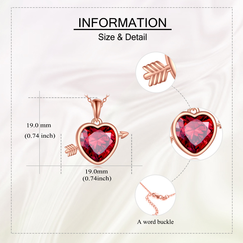 Collar con colgante de flecha y corazón de circonita cúbica en oro rosa de 10 quilates-5