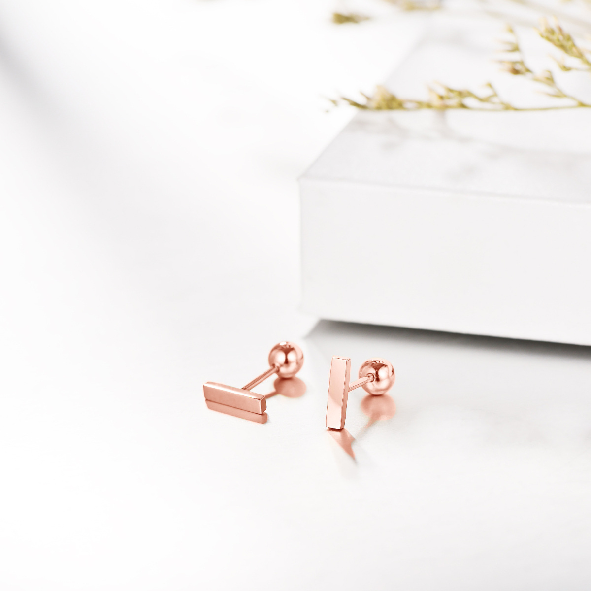 10K Rose Gold Bar Stud Earrings-3