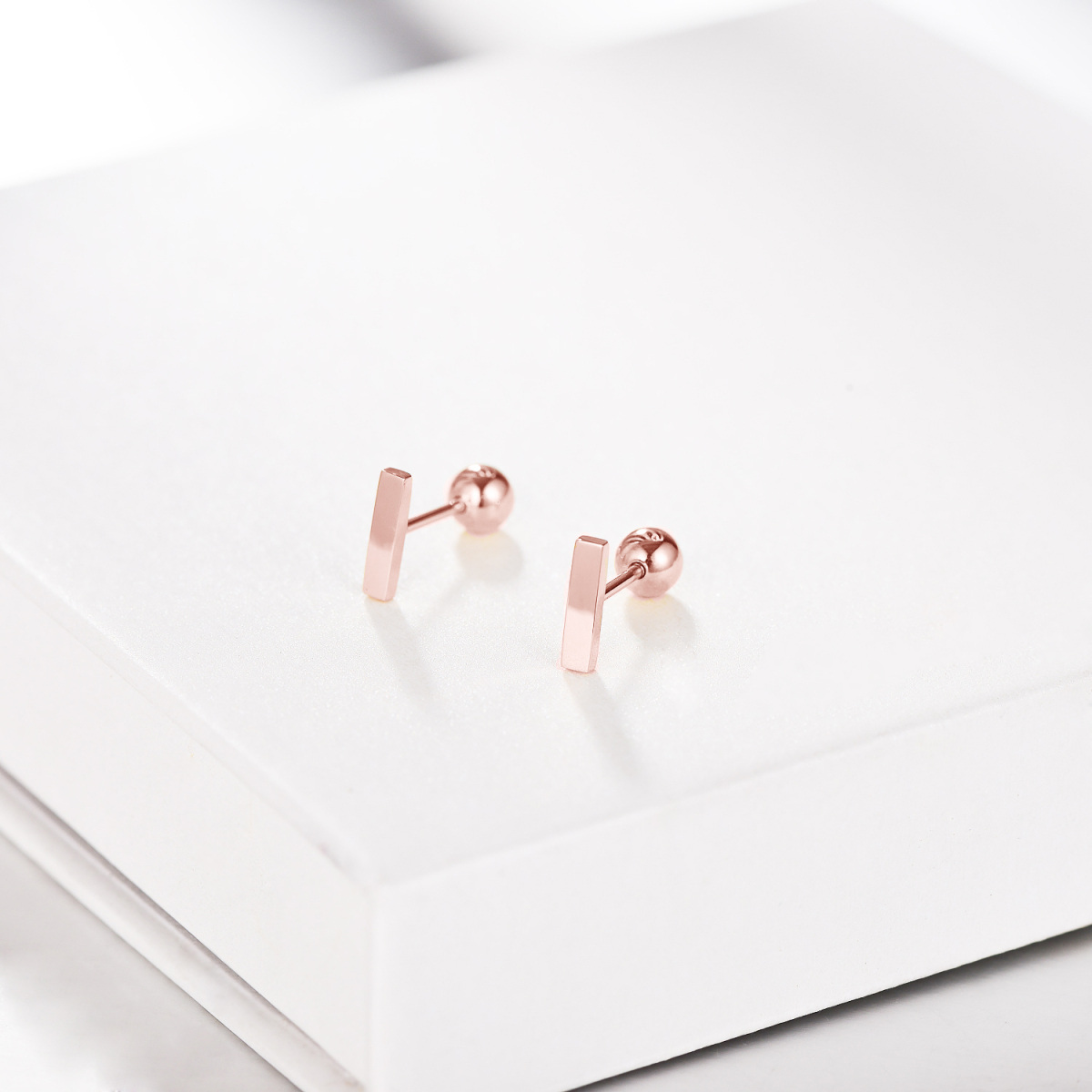 10K Rose Gold Bar Stud Earrings-4