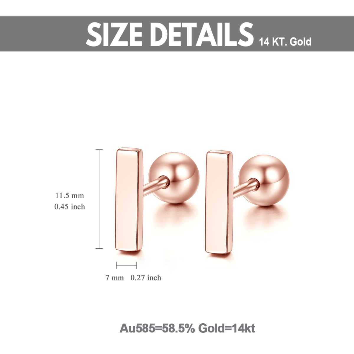 10K Rose Gold Bar Stud Earrings-5