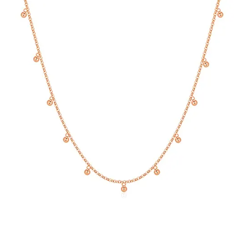 10K Rose Gold Bead Dangling Chain Necklace for Women-1