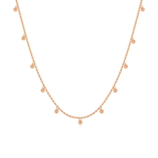 10K Rose Gold Bead Dangling Chain Necklace for Women-16