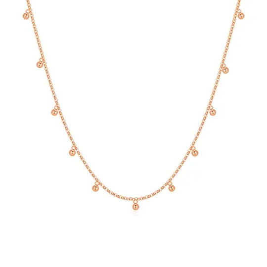 10K Rose Gold Bead Dangling Chain Necklace for Women