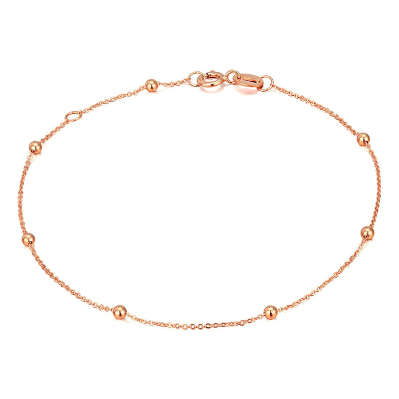 10K Rose Gold Bead Station Chain Bracelet-8