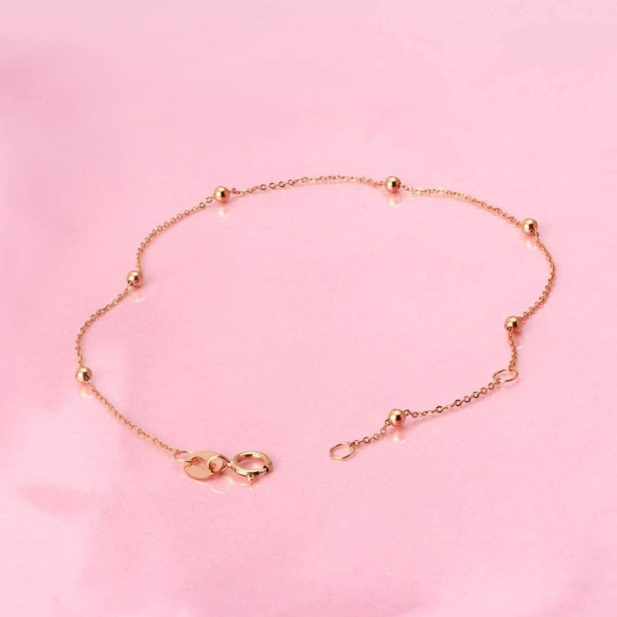 Pulsera de cadena de cuentas de oro rosa de 14 quilates-2