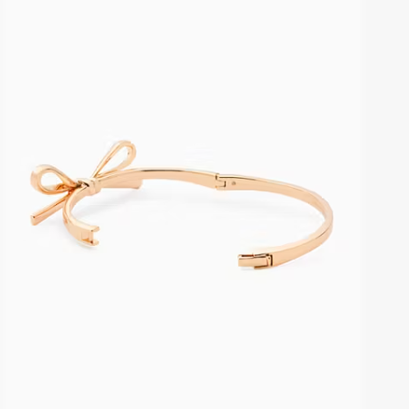 14K Rose Gold Bow Pendant Bangle Bracelet-3