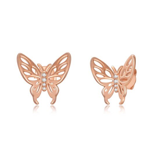 14K Rose Gold Cubic Zirconia Butterfly Earrings