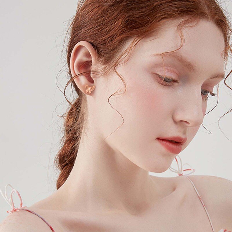 Kolczyki motyle z 18-karatowego różowego złota z cyrkonią sześcienną-2