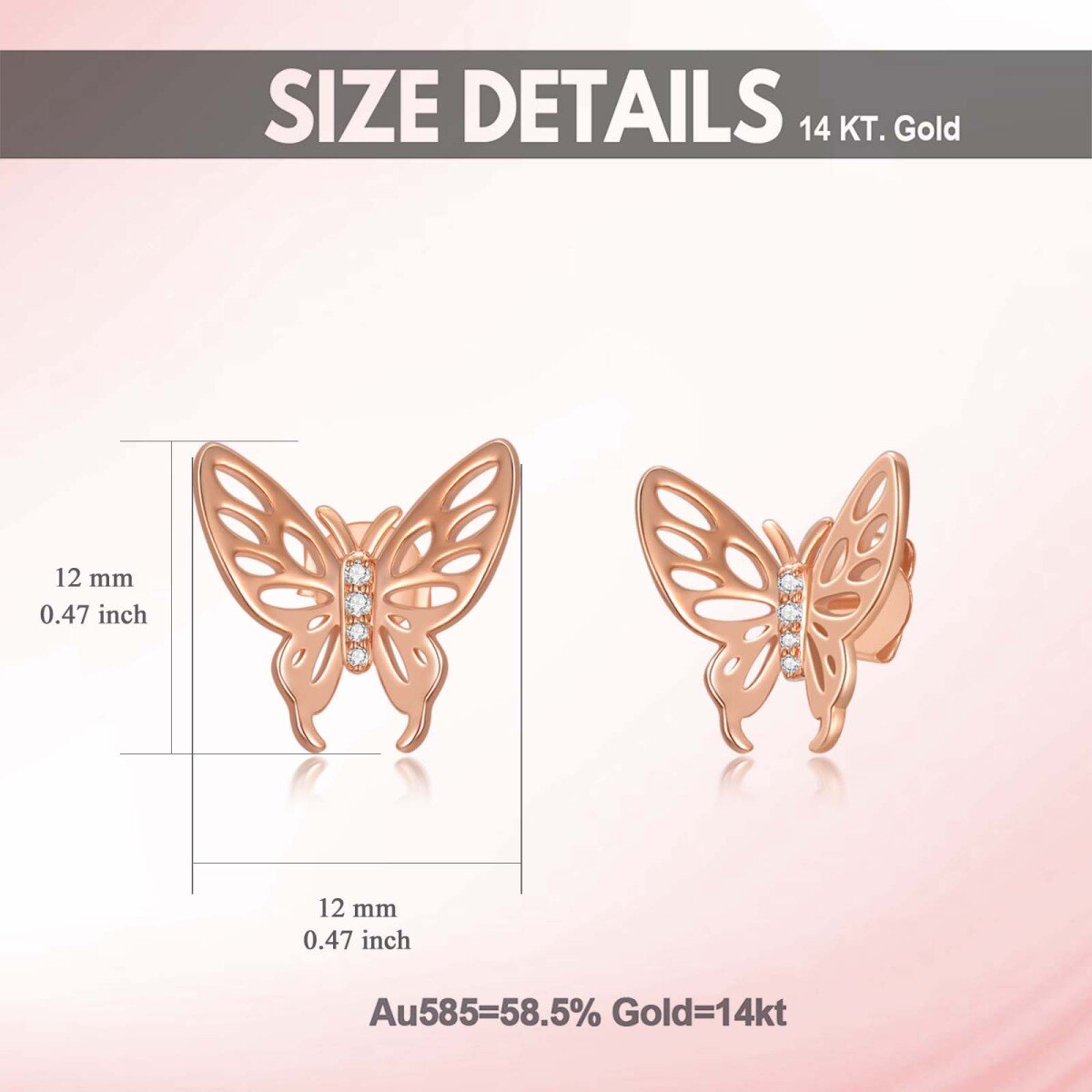 14K Rose Gold Cubic Zirconia Butterfly Earrings-5