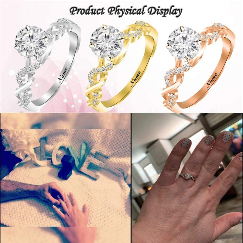 18Kローズゴールドラウンドモアッサナイトパーソナライズクラシックネームウェディングリング-3