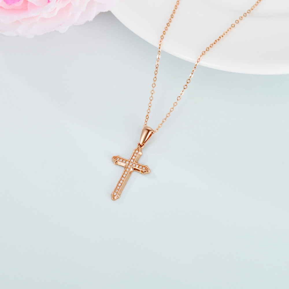 10K Rose Gold Circular Shaped Moissanite Cross Pendant Necklace-4