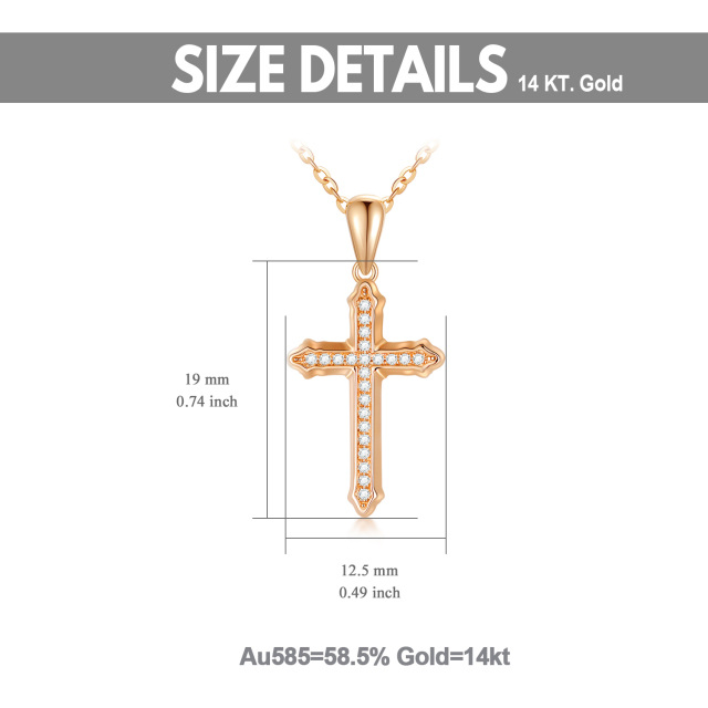 Colar com pingente de cruz de moissanite em ouro rosa 14 quilates em formato circular-5