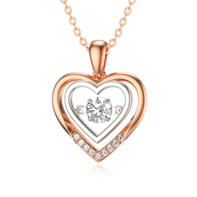 14K Rose Gold kreisförmiger Moissanit Herz Anhänger Halskette-1