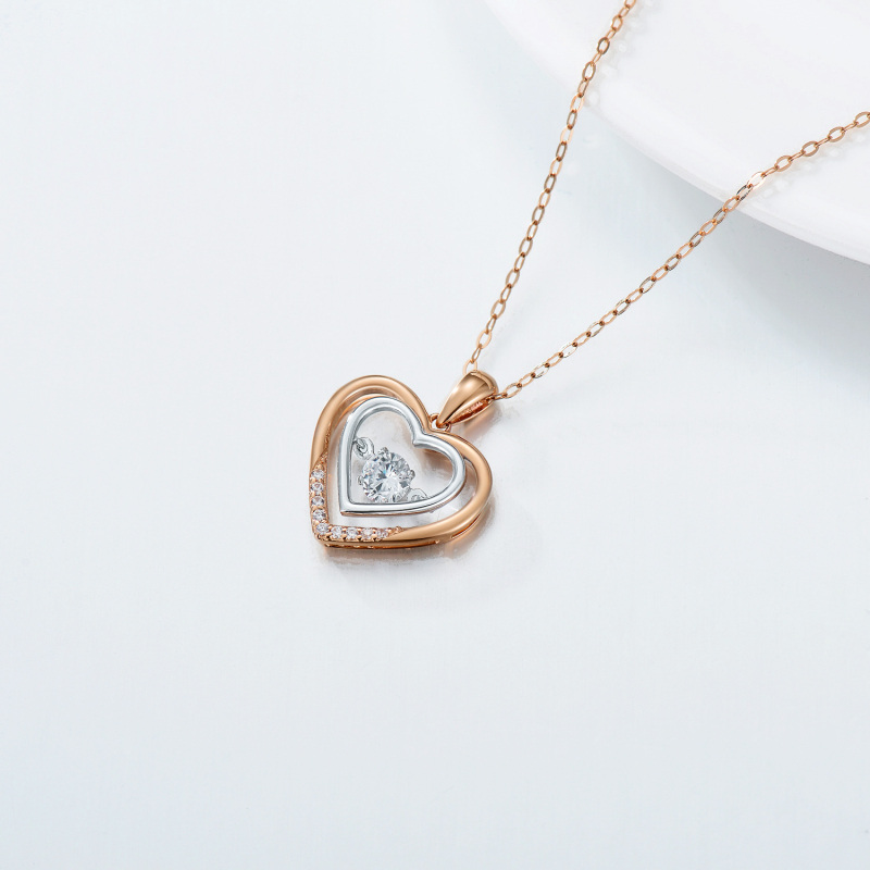 10K Rose Gold Circular Shaped Moissanite Heart Pendant Necklace-4