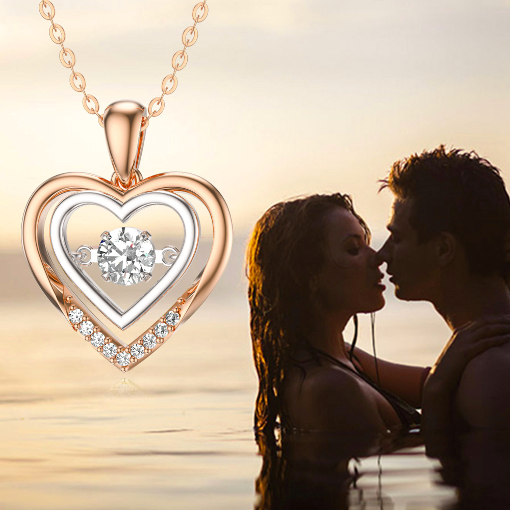 10K Rose Gold Circular Shaped Moissanite Heart Pendant Necklace-5