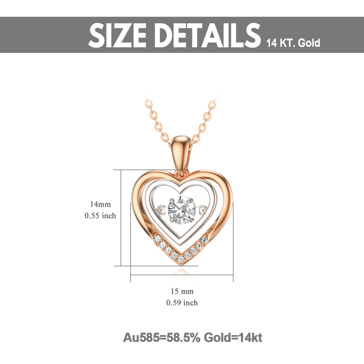 14K Rose Gold Circular Shaped Moissanite Heart Pendant Necklace-6