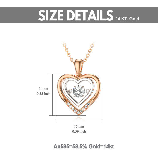 14K Rose Gold Circular Shaped Moissanite Heart Pendant Necklace-6